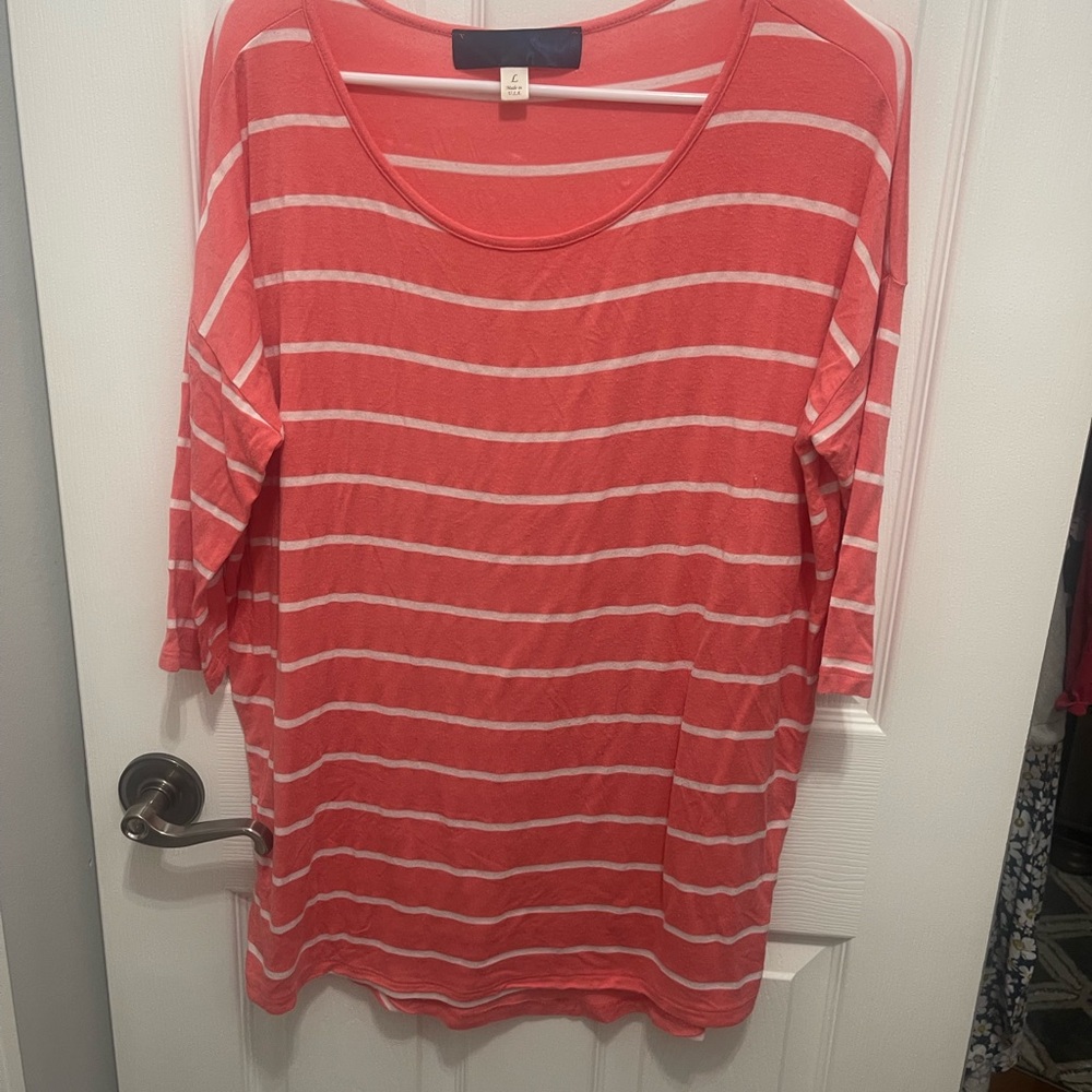 Pink Boxy 3/4 Sleeve Tunic Blouse